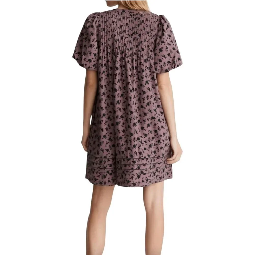 NWT Madewell Tillie Puff-Sleeve Mini Dress in Shadow Blooms - Medium - Purple - Picture 2 of 12